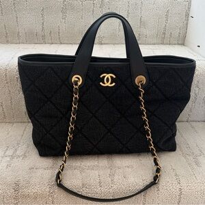 Chanel Black Tote with Gold Chain Accents